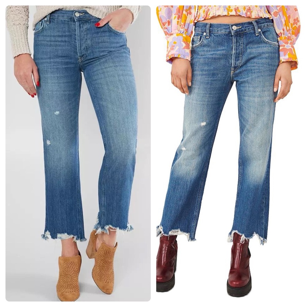 NWT Free People We The Free Maggie Mid Rise Straight Jeans Sz 25 Sequoia Blue